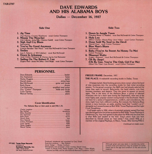 Dave Edwards And His Alabama Boys : 1937 (LP)
