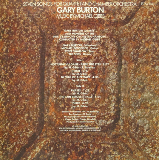 Gary Burton Music By Michael Gibbs : Seven Songs For Quartet And Chamber Orchestra (LP, Album)