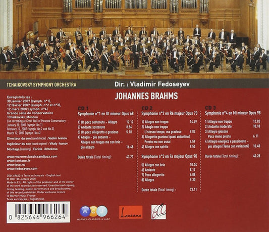 Johannes Brahms, Vladimir Fedoseyev, Tchaikovsky Symphony Orchestra : Intégrale Des Symphonies (3xCD, Album + Box)