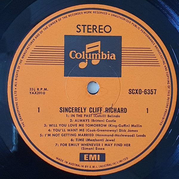 Cliff Richard : Sincerely Cliff Richard (LP, Album)