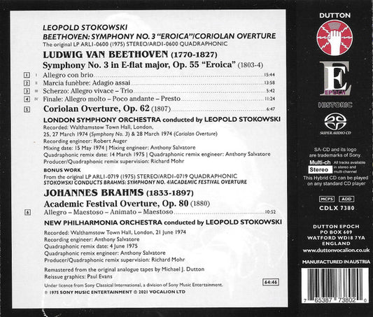 Leopold Stokowski Conducts London Symphony Orchestra, Ludwig van Beethoven, New Philharmonia Orchestra, Johannes Brahms : Stokowski Conducts Beethoven Symphony No. 3 "Eroica" & Brahms Academic Festival Overture (SACD, Hybrid, Multichannel, Comp, Quad, RM)