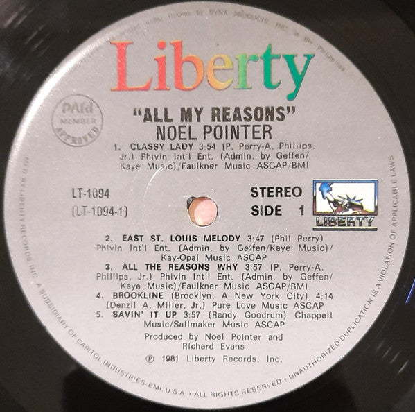 Noel Pointer : All My Reasons (LP, Album)