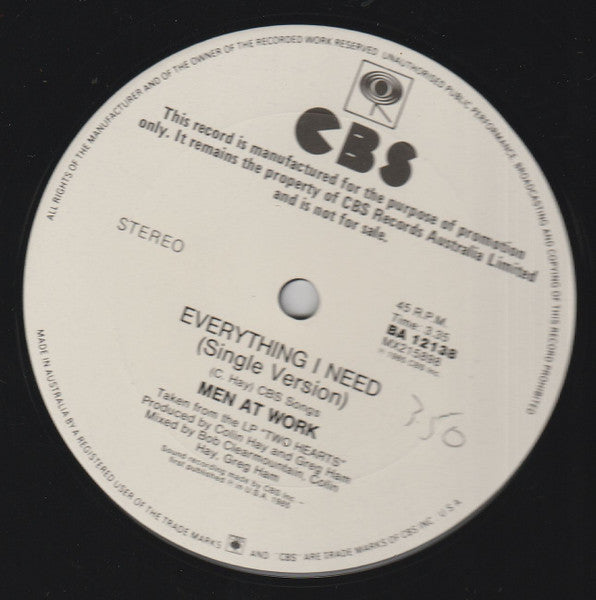 Men At Work : Everything I Need (12", Single, Promo)