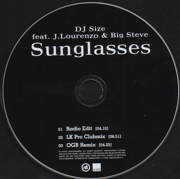 DJ Size feat. J. Lourenzo & Big Steve (3) : Sunglasses (CD, Single, Promo)