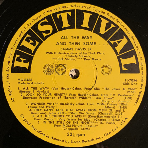 Sammy Davis Jr. : All The Way...And Then Some! (LP, Album, Mono)