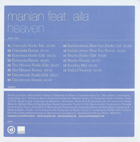 DJ Manian Ft. Aila : Heaven (CD, Maxi, Promo, Car)
