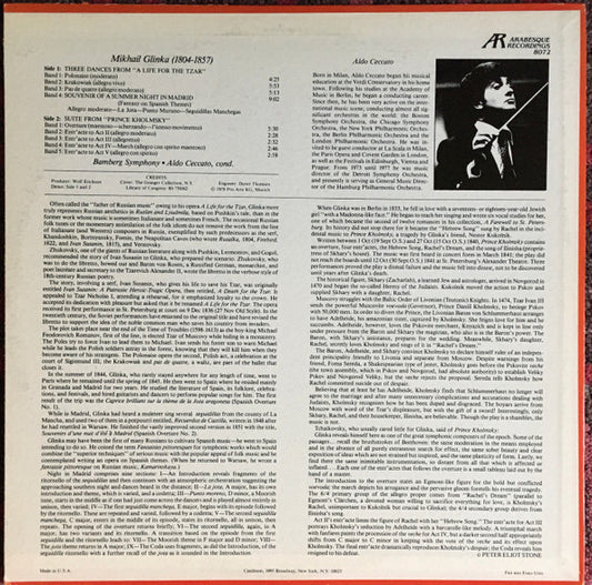 Mikhail Ivanovich Glinka, Bamberger Symphoniker Conducted By Aldo Ceccato : Prince Kholmsky (Suite) / A Life For The Tzar (Dances) / Souvenir Of A Night In Madrid (LP, Album, RE)