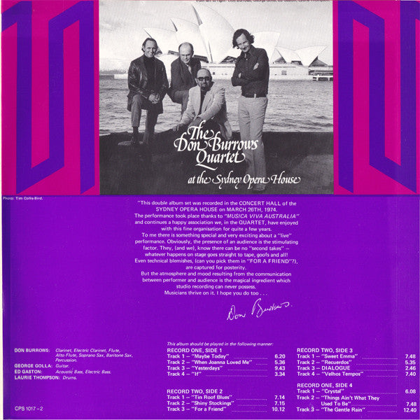 The Don Burrows Quartet : At The Sydney Opera House (2xLP, Album)