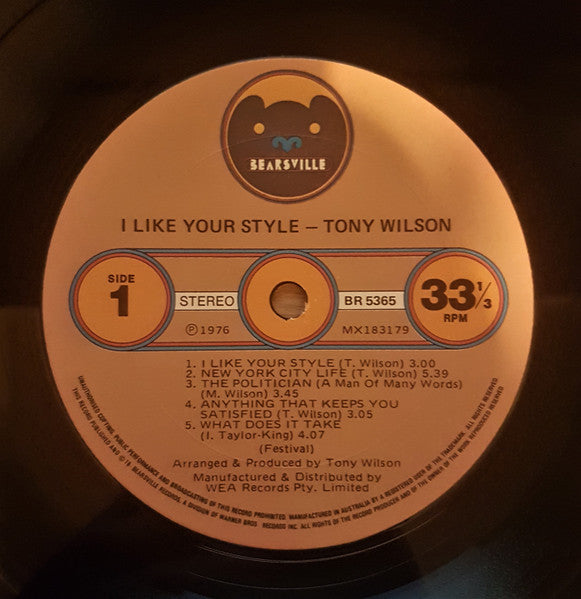 Tony Wilson (3) : I Like Your Style (LP, Album)