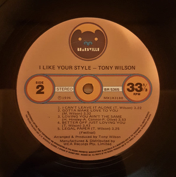 Tony Wilson (3) : I Like Your Style (LP, Album)