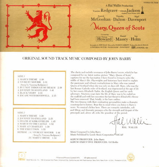 John Barry : Mary, Queen Of Scots (Original Sound Track) (LP, Album)