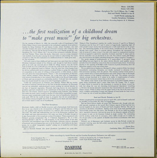 Carl Nielsen, André Previn Conducts The London Symphony Orchestra : Symphony No. 1 (1892) (LP, RP)