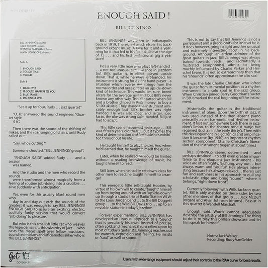 Bill Jennings : Enough Said! (LP, Album, RE)