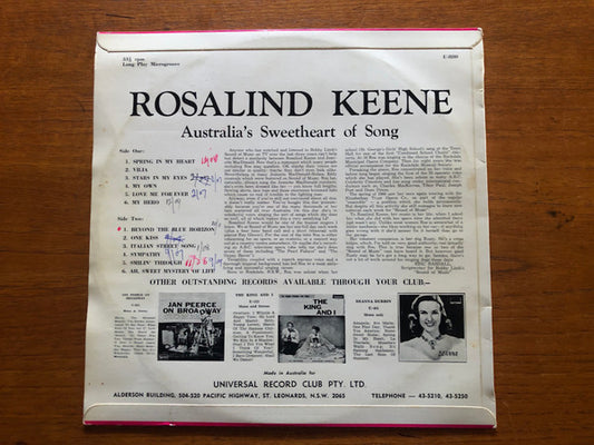 Rosalind Keene : Australia's Sweetheart Of Song (LP, Comp)