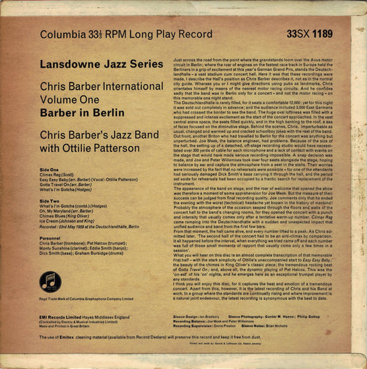 Chris Barber's Jazz Band With Ottilie Patterson : Chris Barber International Volume One (Barber In Berlin) (LP, Album)