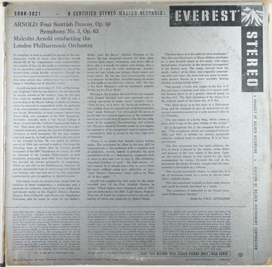 Malcolm Arnold Conducts The London Philharmonic Orchestra* : Four Scottish Dances (Op. 59) And Symphony No. 3 (Op. 63) (LP, Album, Sil)