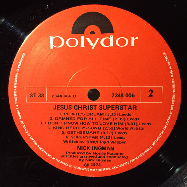 Nick Ingman : Plays Excerpts From The Rice/Lloyd Webber Rock Opera "Jesus Christ-Superstar" (LP, Album)