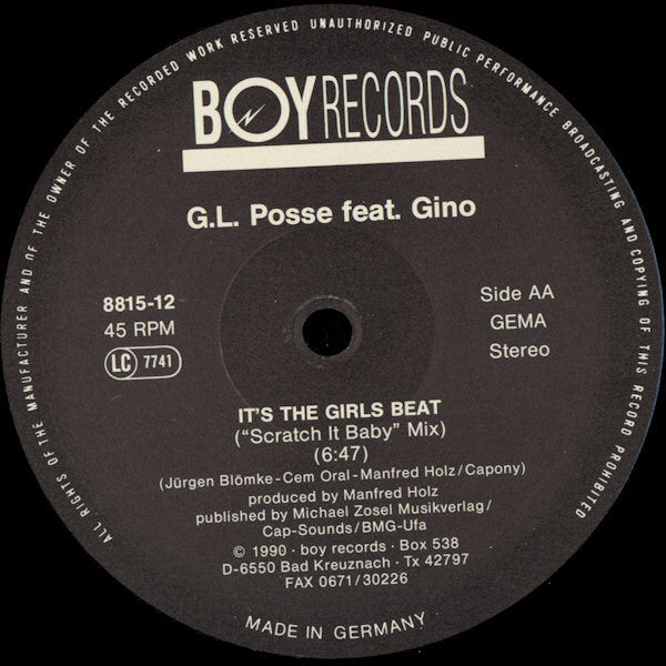 G.L. Posse Featuring Gino* : It's The Girls Beat (12")