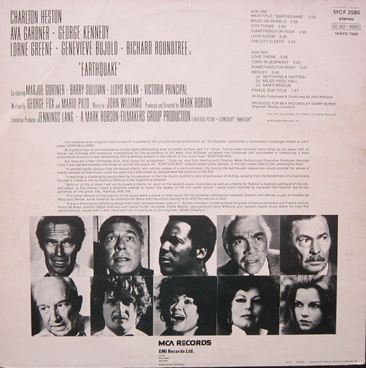 John Williams (4) : Earthquake • Music From The Original Motion Picture Soundtrack (LP, Album)
