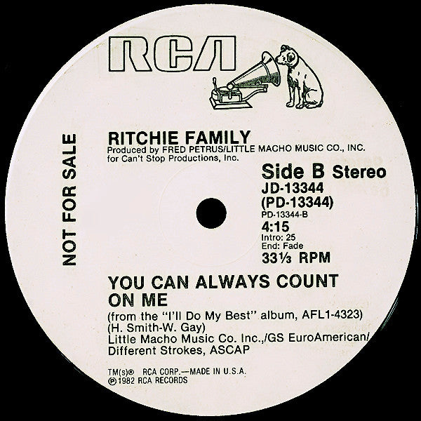 The Ritchie Family : Alright On The Night (12", Promo)