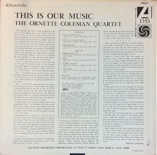The Ornette Coleman Quartet : This Is Our Music (LP, Album, Mono, MGM)