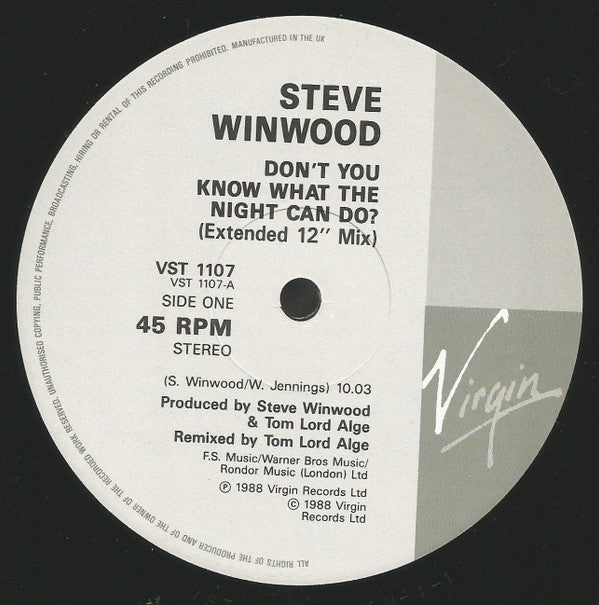Steve Winwood : Don't You Know What The Night Can Do? (12", Single, DMM)