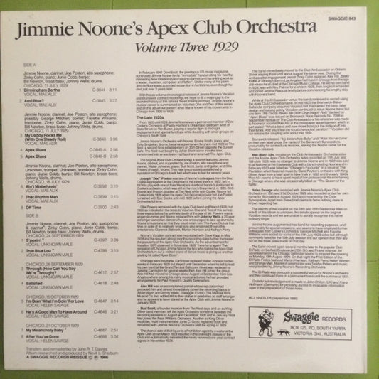 Jimmie Noone's Apex Club Orchestra : Volume Three 1929 (LP, Comp, Mono, RM)