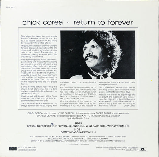 Chick Corea : Return To Forever (LP, Album, RP, Pit)