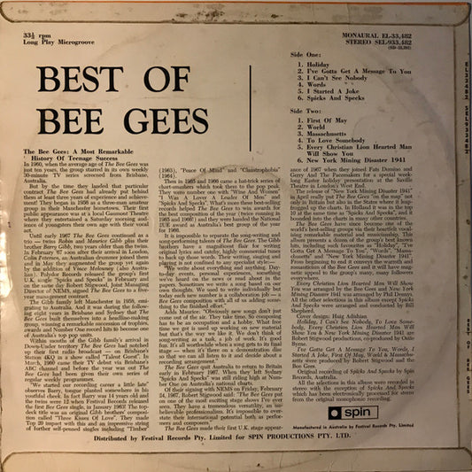 Bee Gees : Best Of Bee Gees (LP, Comp)