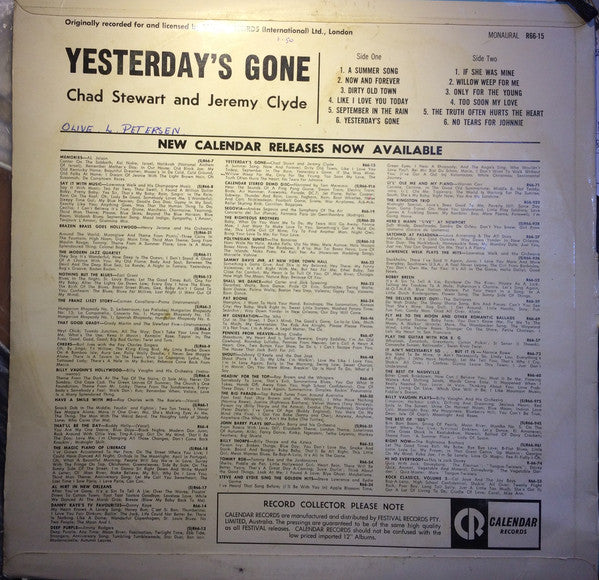 Chad & Jeremy : Yesterday's Gone (LP, Album, Mono, RE)