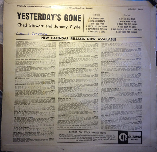 Chad & Jeremy : Yesterday's Gone (LP, Album, Mono, RE)