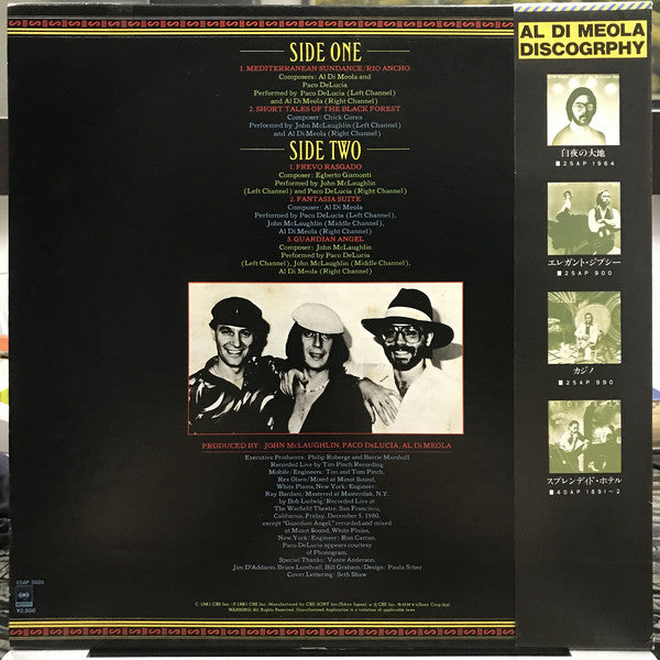 Al Di Meola / John McLaughlin / Paco De Lucía : Friday Night In San Francisco (LP, Album)
