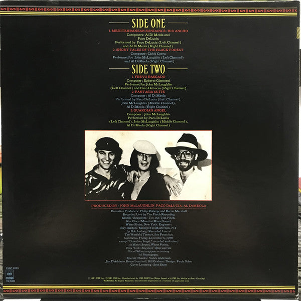 Al Di Meola / John McLaughlin / Paco De Lucía : Friday Night In San Francisco (LP, Album)