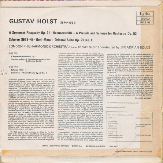 Gustav Holst, Sir Adrian Boult, London Philharmonic Orchestra : A Somerset Rhapsody / Hammersmith • Scherzo • Beni Mora (LP, Album)
