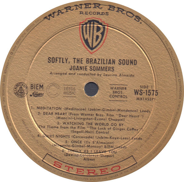 Joanie Sommers With Laurindo Almeida : Softly, The Brazilian Sound (LP, Album, Gol)