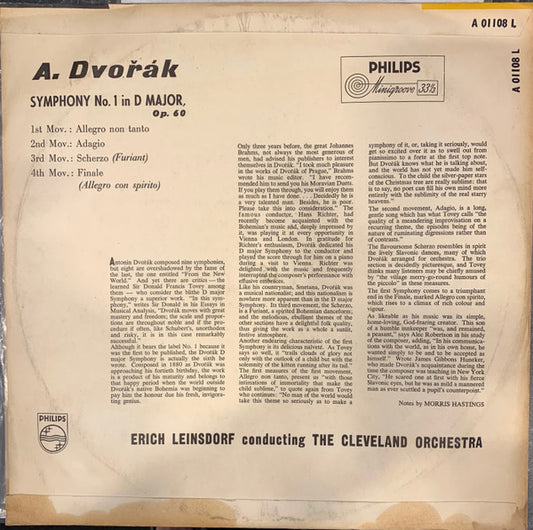 Antonín Dvořák, Erich Leinsdorf, The Cleveland Orchestra : Symphony No. 1 in D Major, Op. 60 (LP)
