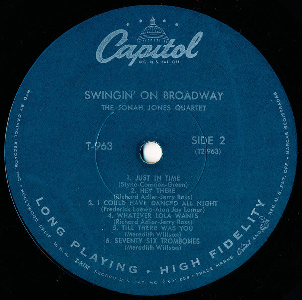 The Jonah Jones Quartet : Swingin' On Broadway (LP, Album, Mono)
