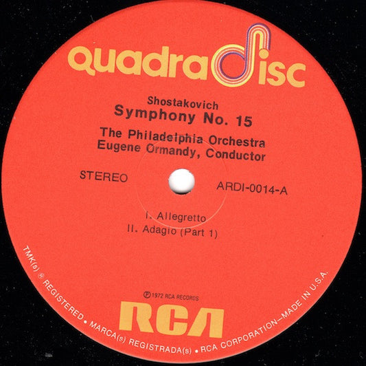 Shostakovich* - Eugene Ormandy / The Philadelphia Orchestra : Symphony No. 15 (LP, Quad)