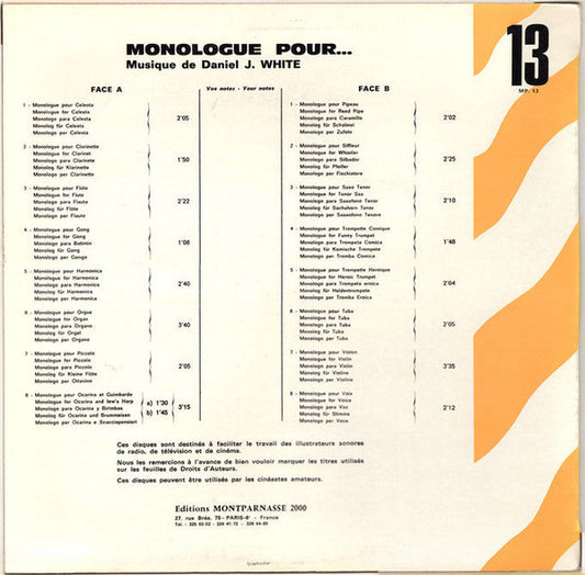 Daniel J. White : Monologue Pour... (LP)