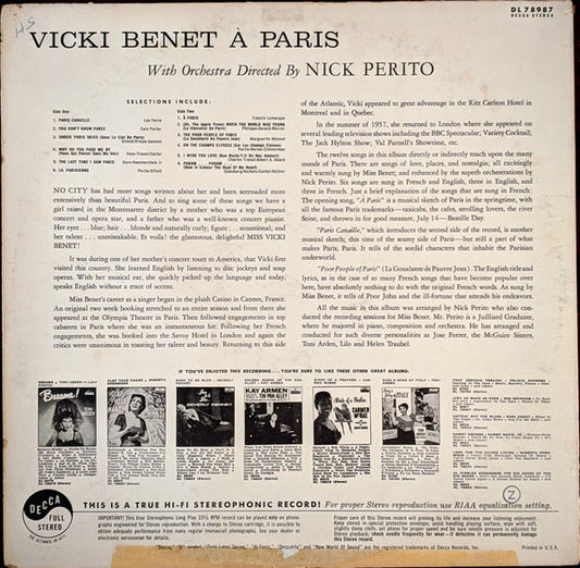 Vicki Benet : Vicki Benet À Paris (LP, Album)