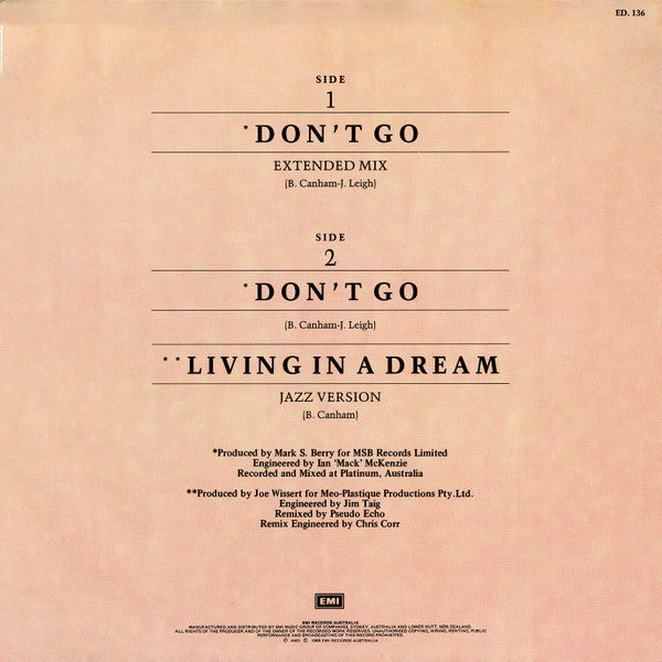 Pseudo Echo : Don't Go (12")