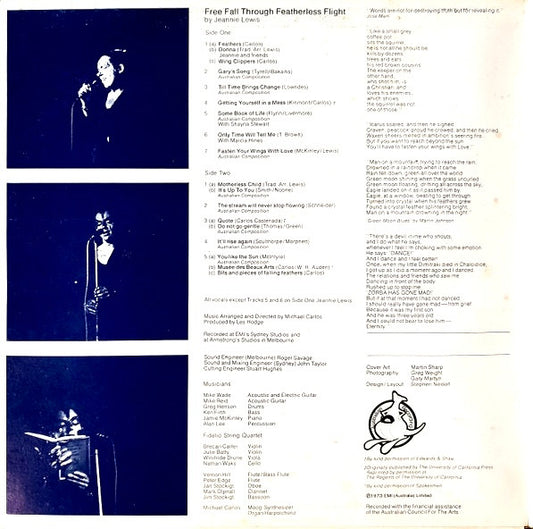 Jeannie Lewis : Free Fall Through Featherless Flight (LP, Album, Gat)
