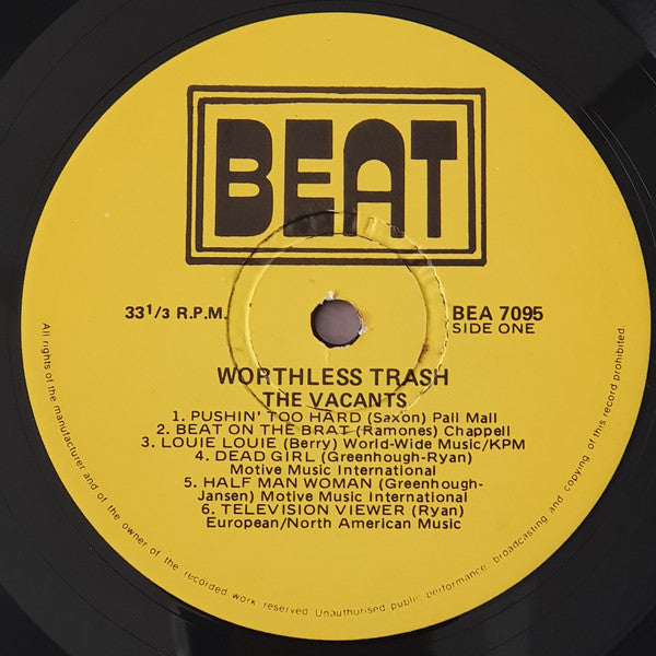 The Vacants : Worthless Trash (LP, Album)