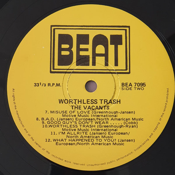 The Vacants : Worthless Trash (LP, Album)