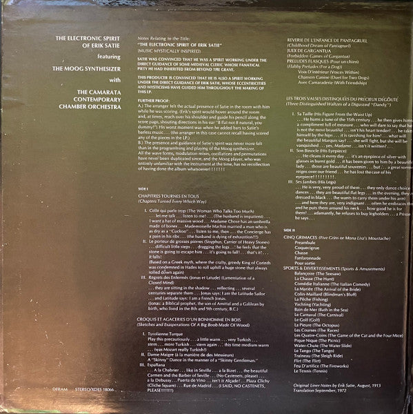 The Camarata Contemporary Chamber Group : The Electronic Spirit Of Erik Satie Featuring The Moog Synthesizer With The Camarata Contemporary Chamber Orchestra (LP, Album)