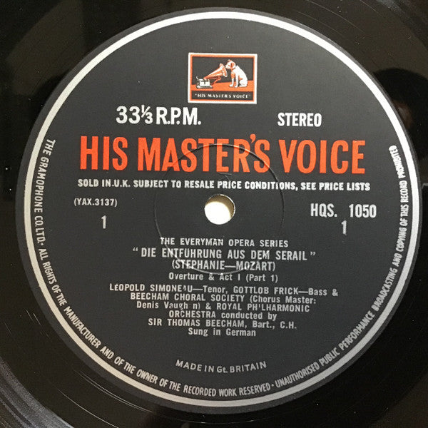 Sir Thomas Beecham Conducts Wolfgang Amadeus Mozart - Lois Marshall, Leopold Simoneau, Gottlob Frick, Royal Philharmonic Orchestra : Seraglio (2xLP + Box, Album, RE)