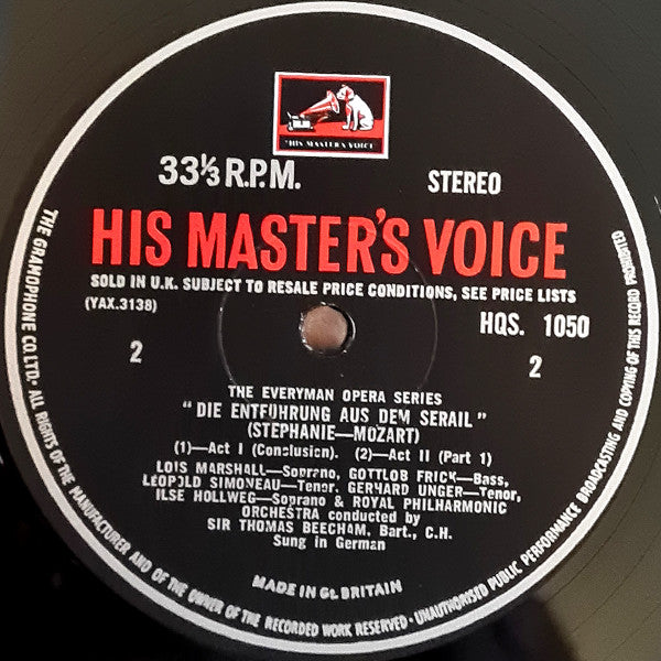 Sir Thomas Beecham Conducts Wolfgang Amadeus Mozart - Lois Marshall, Leopold Simoneau, Gottlob Frick, Royal Philharmonic Orchestra : Seraglio (2xLP + Box, Album, RE)