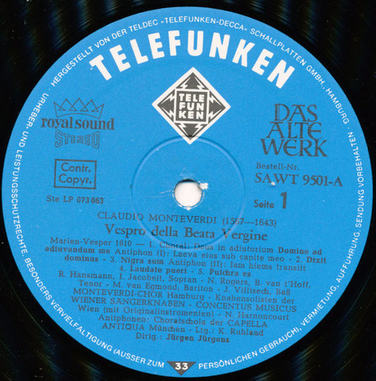 Claudio Monteverdi - Concentus Musicus Wien, Nikolaus Harnoncourt, Jürgen Jürgens : Vespro Della Beata Vergine (* Marien-Vesper 1610 *) (2xLP, RE + Box)