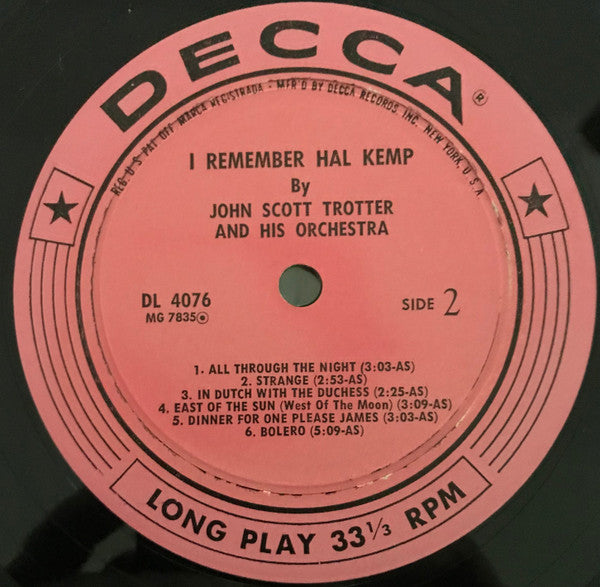 John Scott Trotter And His Orchestra : I Remember Hal Kemp (LP, Album, Mono)