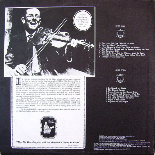 Fiddlin' John Carson : The Old Hen Cackled And The Rooster's Gonna Crow (LP, Album, RM)